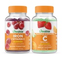 Ferro vitale con vitamina C + vitamina C 1050mg, Gummies Bundle - Grande degustazione, Integratore di vitamina, Senza glutine, OGM libero, Gomma masticabile