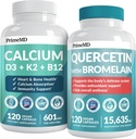 PrimeMD 4-in-1 Calcium Supplementi per le donne e gli uomini o il cuore, Bone & Body Defenses (120 ct) & 28-in-1 Quercetin con supplemento Bromelain - Quercetin 500mg capsule per il supporto della difesa immunitaria (120 ct)