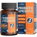 100 miliardi di probiotici per gli uomini e le donne 27 Strains 5 prebiotici organici per la salute digestiva e immunitaria del fegato, supporta la biopsia Gas Bloating, non OGM, Zero Fillers – Made in USA丨60 Caps