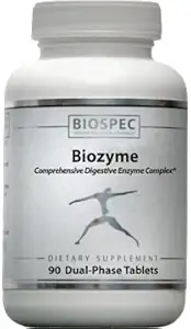 BIOZYME: Complesso di enzima ad alta potenza completo- Dual Le compresse di fase rilasciano Betaine HCl, Pepsin, Bromelain e Papain nello stomaco, e Pancreatin, Trypsin, Chymotrypsin e Ox Bile nella regione duodenale per la massima efficacia. 90 Tavole a doppia fase