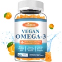 Omega-3 Gummies Potente Algae Omega Source, Boost cervello, occhio e funzione immunitaria, con DHA e EPA Vegan & Sugar Free, Arancione Flavor, 60 Conte