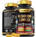 Mushroom Complex Supplement - 13in1 Formula - Blend Lion's Mane Mushroom, Cordyceps Sinensis, Reishi, Turkey Tail, Maitake, Chaga, Shiitake, Enoki, & More - 120 capsule per 4 mesi di fornitura