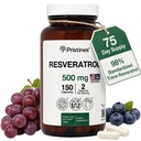 PriSTINE'S Resveratrolo 500MG 75 giorni di alimentazione Antiossidante Antiossidante & Heart Health Supplement Capsule - Brain & Lung Health Benefits