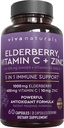 Viva Naturals Black Elderberry con Vitamina C e Zinco per Adulti (60 Conte) - Sambucus Elderberry Immune Support Supplemento, Black Elderberry Capsules per Adulti, Integratori di Samburo per Donne
