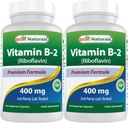 Best Naturals Vitamin B2 (Riboflavin) 400mg - Migraine Relief - Capsule Veggie - Precursore Conezyme - 120 Count (120 Count (Pack of 2))