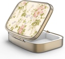 Pillola Case Pill Box con Specchio Retro 2 scomparti Piccolo Pillola Case per Purse o Pocket Bronze Box o Vitamine, Olio di Pesce, Supplementi, Pillola Containe Regali di viaggio (Vintage Floral)