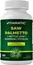 Estratto di Palmetto Segato Vitamatico per Uomo & Donne 180 capsule di Veg - Realizzato con semi di zucca, Pygeum, Foglia di ortica - Made in the USA - Promuove la funzione di prostata sana