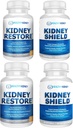 Restore renale & rene Shield 4-Pack Bundle Pillole - Integratore di supporto per reni naturali per la pulizia del rene Detox & Riparazione - Integratore di salute renale e renale completo per la funzione di sostegno del rene