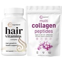 Micro Ingredienti Multi Collagen Protein Powder 2 Pounds & Hair Vitamins Complex Capsules Bundle Pack | Peptidi di collagene a base di erba | 14-in-1 Advanced Hair Growth Support