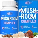 Mushroom Supplement 2600mg, 20-in-1 Mushroom Complex, con Lions Mane, Cordyceps, Reishi, Tail Turchia, Chaga - Integratori cerebrali per Memoria e Focus, Integratori di Memoria, Mood, Immunità, 120 Capsule