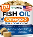 Omega 3 Fish Oil for Dogs - 170 Chews - Omega 3 per cani Itchy Skin & Allergy Relief - Skin & Coat Supplement - EPA & DHA acidi grassi - Cane Anti Shedding & Hot Spot Trattamento - Olio di salmone