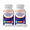 Vitamatic Magnesio Malato 2000mg per Serving - 90 compresse vegetariane - Aggiunto B6 per assorbimento massimo - Supporta muscolo, giunto e salute del cuore* (2 bottiglie, non aromatizzato)