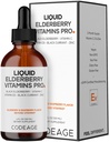 Codeage Elderberry Vitamins Pro - Organic Black Elderberry Liquid Drops - Vitamina C, D3, Zinc, Black Currant - Alimentazione 2-Month - Nero Sambucus Liquid - Supplemento per Adulti & Kids - 4 fl oz