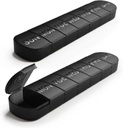 Grande organizzatore di pillole settimanali, 2-Pack 7 Day Pill Box con etichette debossed, Fade Resistant, BPA-Free Translucent Lids (nero e nero)