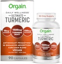Orgain Ultimate Turmeric Supplement 1500mg, Curcumina e Bioperina Black Pepper Extract Herbal Blend, Supporta Antiossidante e salute del cuore - 90 capsule, 1 mese di fornitura