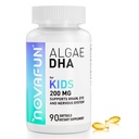 Algal Sourced Omega-3 & DHA Softgels per bambini, cervello, occhio e salute del cuore, funzione cognitiva e immunitaria, apprendimento, sviluppo sociale - Non-OGM - 200 mg - 45 giorni di alimentazione - 90 ct