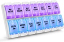 Sukuos AM PM Weekly 7 Day Pill Organizer, 2 volte A Day Pill Box con Arthritis Friendly Push Button, Medicine Cases for Vitamin/Fish Oil/Supplements, Facile da pulire (Purple&Blue)