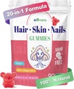 20-in-1 Pelle per capelli e unghie Gummies, Vitamine per capelli Biotina per le donne e gli uomini con 10000 mcg Biotina, Vitamine A, C, D, E per la crescita dei capelli e pelle sana, Bianco Peach Flavor, 90 Gummies