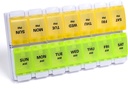 Sukuos AM PM Weekly Pill Organizer 7 giorno, 2 volte A Day Medicine Pill Box con Easy Push Button, BPA Free Vitamin Case per Fish Oil/Supplements, Facile da pulire (Yellow&Green)