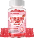 Magnesio Glycinate Gummies 1000mg - Zucchero Gratuito Magnesio Potassio Supplemento con Vitamina D, B6, CoQ10 per Calma Mood & Sleep Support - 60 Gummie di Fragola