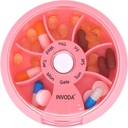 Organizzatore di pillole settimanali INVODA 7 scomparti scatola di pillole rotanti per farmaci giornalieri e vitamine - caso di pillole di viaggio portatile Pesce olio Supplementi Vitamine organizzatore (Pink)