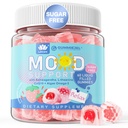 Ashwagandha Zafferano Calma Gummies + Omega 3, L-teanina & CoQ10 per gli uomini delle donne, naturale calmante felice rilassamento Gummies per gli adulti, Mood Support Supplemento Gummy, Strawberry Flavor, Sugar Free, Vegan, 60ct
