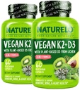 NATURELO Vitamina D3 K2 - Vegan K2+D3 con Plant Based D3 da Lichen - Integratore D3 Naturale per Sistema Immune, Supporto Bone, Salute Del Cuore - Cibo Intero - Non-GMO - Gluten Free, 60 capsule (Pack of 2)