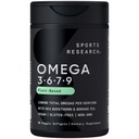 Sport Research® Vegan Omega 3-6-7-9 - 1200 mg di acidi grassi Multi-Spectrum Omega Certificati Formula non OGM con Buckthorn & Borage Oil - 90 Veggie Softgels