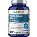NusaPure Magnesio Malato 1350mg 200 capsule vegetali (Vegan, Non OGM, Vegan)