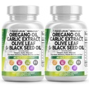 Clean Nutraceuticals Olio di origano Estratto di aglio di oliva Leaf Olio di semi neri - Supporto immunitario & Integratore di salute digestivo per le donne e gli uomini con vitamina D3 & Zinc - 2Pack