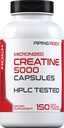 Piping Rock Creatine Monoidrato capsule | 5000mg | 150 pillole | Integratore Micronizzato per Uomini e Donne | Non OGM, Gluten Free