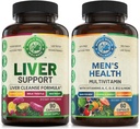 Liver Cleanse Detox Repair Formula & Mens Daily Multivitamins Bundle (una bottiglia ogni). Supporta collettivamente la salute del fegato, il benessere olistico, l'energia potenziata, la stamina e le prestazioni. USA Made.