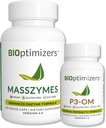 BiOptimizers - P3-OM e MassZymes Bundle - Premium Digestive Enzymes and Probiotics for Women and Men - Doctor-Formulated (120 MassZymes Capsules, 60 P3-OM Capsules)