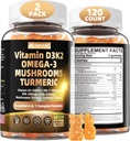 Vitamina D3 5000iu(125mcg) + Vitamina K2(MK7) Gummies con Algae Omega 3 | Vitamina di Forza Massima D3+K2 | per Bone, Teeth, Energy, Immune, Assorbimento di Calcio - Vegan, Senza zucchero, 120Ct