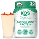 KOS Vegan Protein Powder, Unflavored & Unsweetened - Low Carb Pea Protein Blend, Organic Superfood Rich in Vitamine & Minerali - Keto, Soia, Latticini Free - Meal Sostituzione per Donne & Uomini - 20 Serve