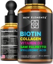 Biotina liquida per la crescita dei capelli Donne & Uomini 10000mcg | Integratori di biotina e collagene con acido palmetto e ialuronico | Gocce di biotina per la crescita dei capelli con vitamina D3 per la pelle dei capelli e le unghie