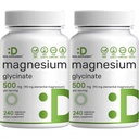 2 Confezione Magnesio Glycinate 500mg, 480 capsule vegetali | 100% Chelati per un facile assorbimento | Integratore minerale essenziale per il muscolo, il sonno e la salute del cuore