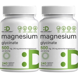 2 Confezione Magnesio Glycinate 500mg, 480 capsule vegetali | 100% Chelati per un facile assorbimento | Integratore minerale essenziale per il muscolo, il sonno e la salute del cuore