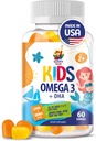 Omega 3 Gummies per bambini e adulti - 60 Gummie masticabili - No Fish Oil Vegan Omega 3 6 9 DHA Gummy Supplemento