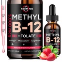 Vitamina B12 gocce liquide, B12 vitamine 5000 mcg, vitamina B supplemento complesso con Methylcobalamin B12 Sublingual, vitamina B6, Folate per energia, cervello, salute del cuore, Vegan fragola Flavor 2 Fl Oz