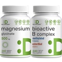Magnesio Glycinate 500mg Veggie Capsule & Bioactive Vitamin B Complex Bundle Pack – Minerale Chelato facilmente assorbito – Immune, Energy, & Metabolism Supplement