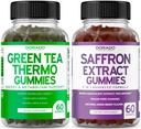 Bruciatore grasso di tè verde (60 conte) perdita di peso Fat Burner Appetite Suppressant per adulti e integratori di zafferano (60 Gummies) Premium Sugar Free Gummy - 5 in 1 Formula avanzata - Vegan Safe & USA Made