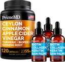 4-in-1 Liquid Biotin Collagen Keratin Saw Palmetto Gocce (2 fl oz - 3 Pack) & 5-in-1 Ceylon Cinnamon w Radice Turmeric & Ginseng (120ct) Bundle - Capelli, Pelle, Unghie, & Integratore di supporto immunitario