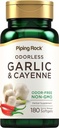 Piping Rock Odorless Aglio Softgels | 180 Softgels | Supplemento con Cayenne Extract | Allium Sativum | Non-GMO, Gluten Free