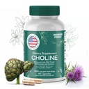 Choline Bitartrate 500MG - Integratori Premium Choline - Integratori di Supporto per Liver & Gallbladder Integratori - Colina Suplemento 500 mg Orgánica - Vitamina del cervello per la memoria e la messa a fuoco - 60 Cappelli Choline