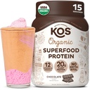 KOS Plant Based Protein Powder, Chocolate USDA Organic - Low Carb Pea Protein Blend, Vegan Superfood with Vitamins & Minerals - Keto, Soy, Dairy Free - Meal Sostituzione per le donne e gli uomini - 15 Serve