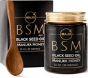 Olio di semi neri 3 in 1 di MAJU, Manuka Honey & Seeds (Stile tradizionale) BSM n. 1, Miscela di erbe dolci e croccanti, Nigella Sativa Oil and Seeds, Unpasteurized & Raw Monofloral Manuka Honey New Zealand