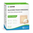 AUVON Silicone Foam Dressing con grande bordo adesivo, 3" x 3" 10 confezioni tessuto fasciatura con alta assorbenza, impermeabili Silicone Foam Pads for Wound Care & Protection Plus Cuscino