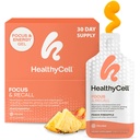 Healthycell Focus & Recall, Supplemento giornaliero del cervello liquido per messa a fuoco e memoria - Supplemento Nootropics per concentrazione e allerta con L-teanina, Omega-3 & Taurina - 30 Gel Packs