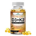 Vitamina ad alta potenza D3 5000 IU + K2 – Vegan, Non OGM, con olio di cocco organico per un migliore assorbimento – Bone & Heart Support – alimentazione da 60 giorni, 120 Softgels